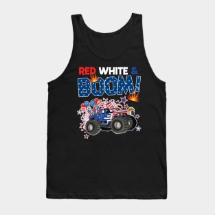 4th of July Monster Truck America Red White and Boom Gift For Boys Kids Tank Top